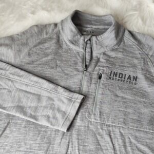 Indian Motorcycle Quarter Zip Mens Large Gray Merino‎ Wool Blend Pullover Logo